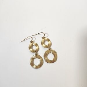 Elegant Double circle gold tone dangle pierced earrings